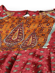Maroon Dull Satin Printed Anarkali Dress