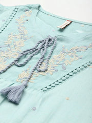 Mint Rayon Crepe Self Design Straight Top