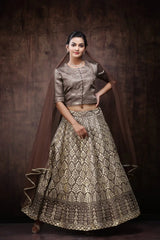 Brown Jute Jacquard Lehenga Choli Dupatta Set
