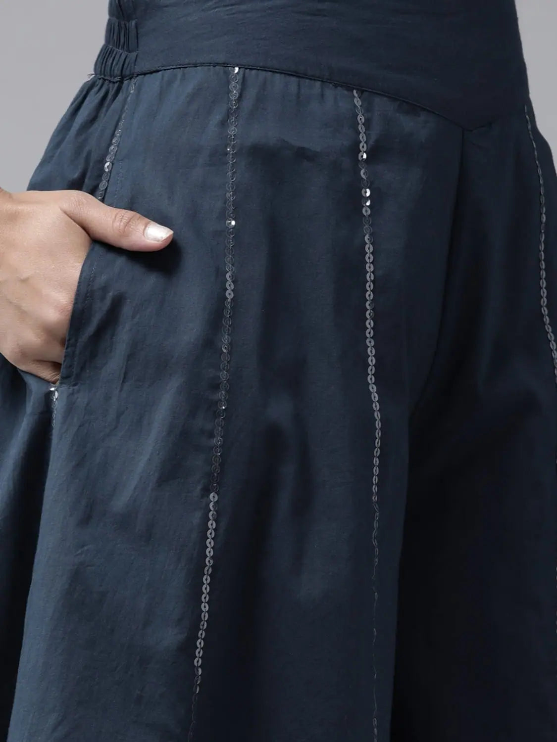 Indigo Floral Print Kurta Palazzo Set with Mask | Cotton