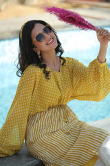 Mustard Chiffon Printed Straight Kurta