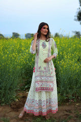 Limegreen Cambric Printed Straight Kurta Palazzo Dupatta Set