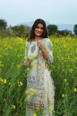 Limegreen Cambric Printed Straight Kurta Palazzo Dupatta Set