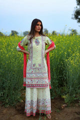 Limegreen Cambric Printed Straight Kurta Palazzo Dupatta Set