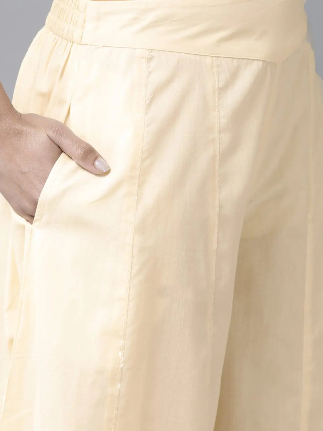 Cream Floral Kurta Palazzo Set with Mask - Women's Cotton Suit