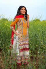 Mustard Cambric Printed Straight Kurta Palazzo Dupatta Set