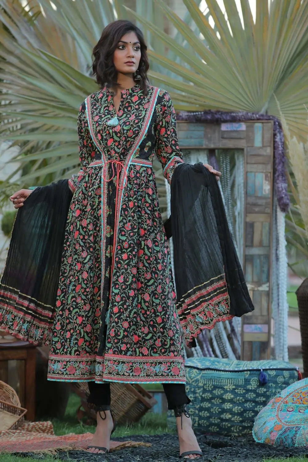 Black Printed Kurta Set with Dupatta & Mask | Cotton Kurta Sets