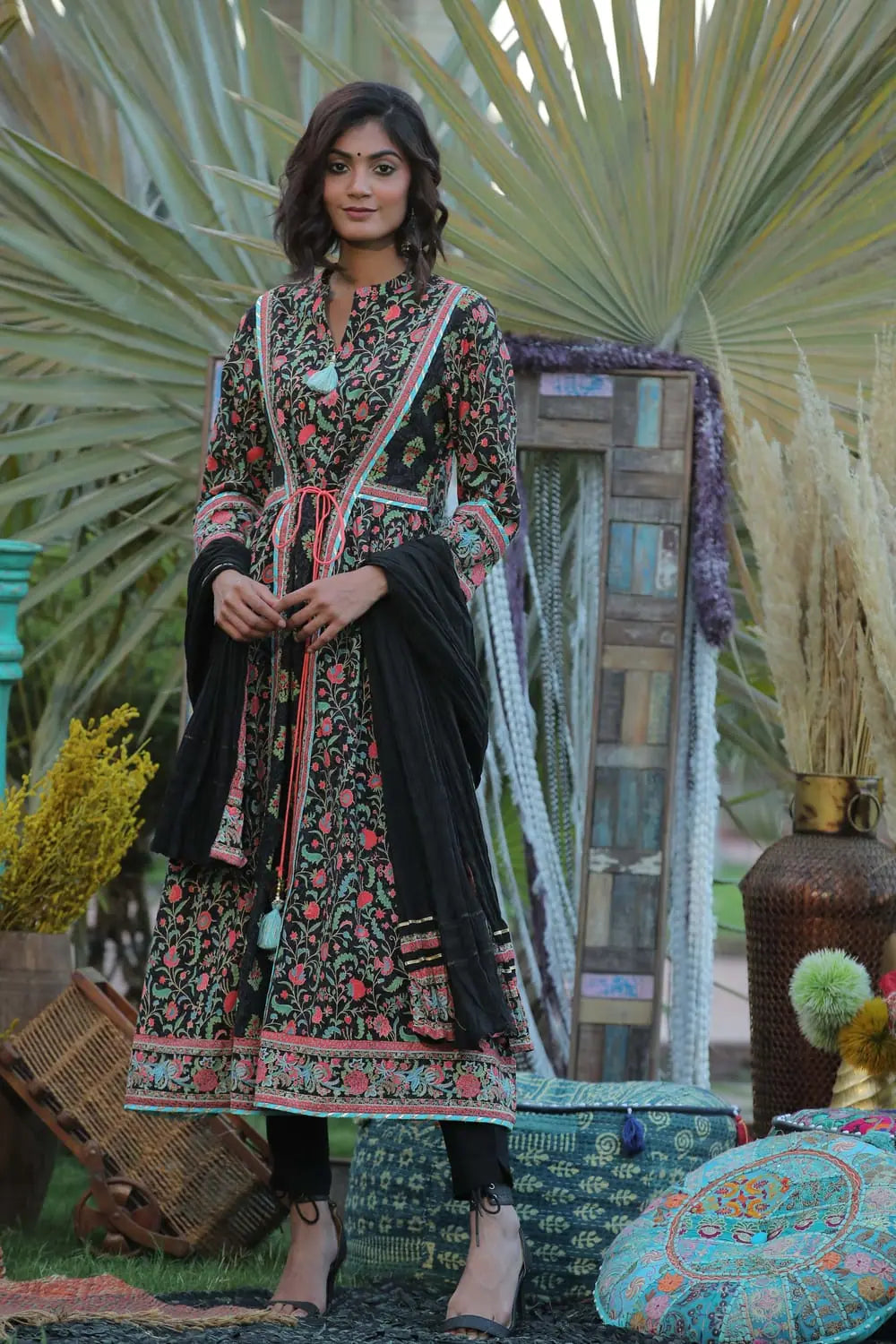 Black Printed Kurta Set with Dupatta & Mask | Cotton Kurta Sets