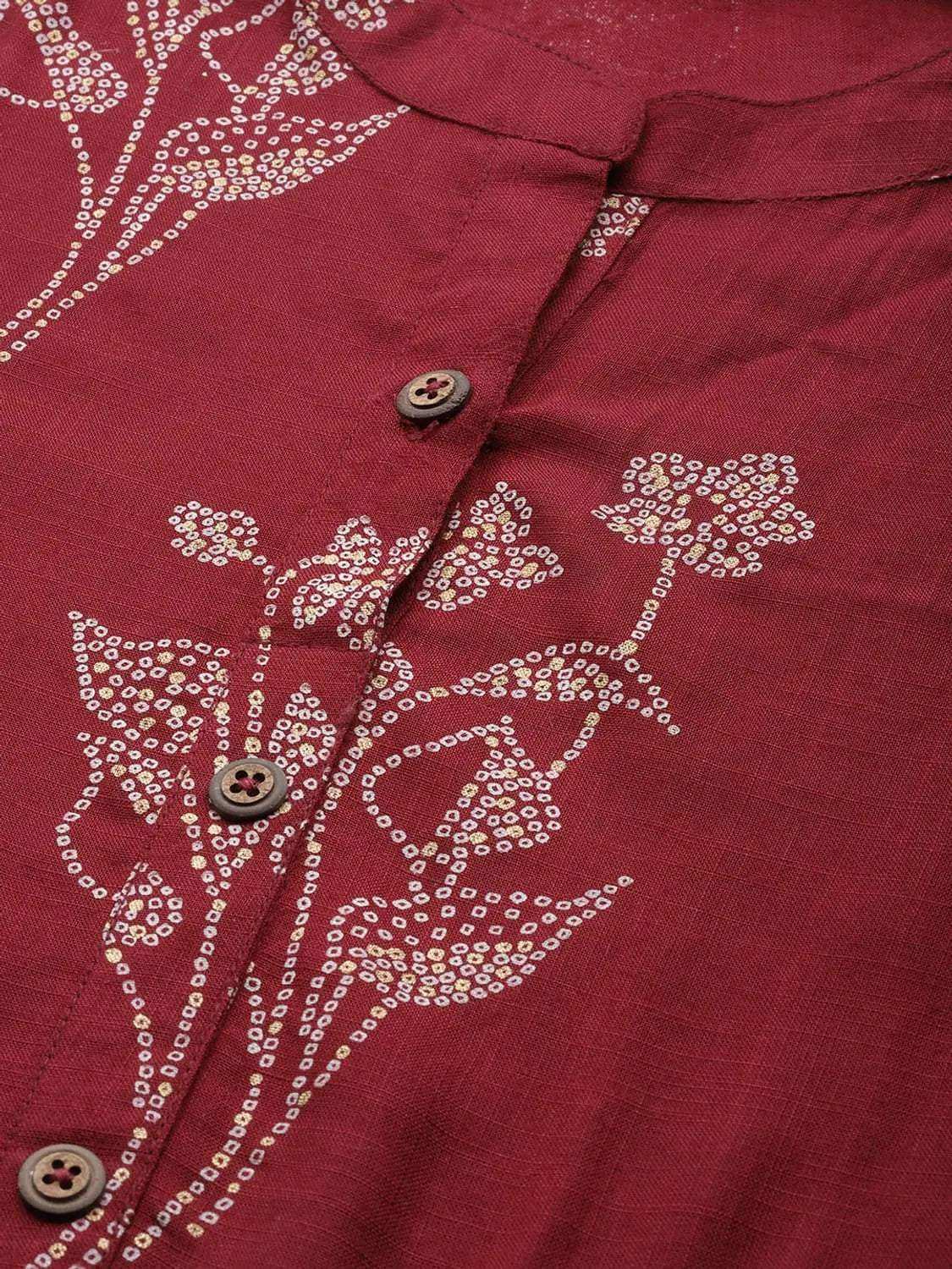 Maroon Bandhani Kurta With Mask | Indian Kurtis for Women