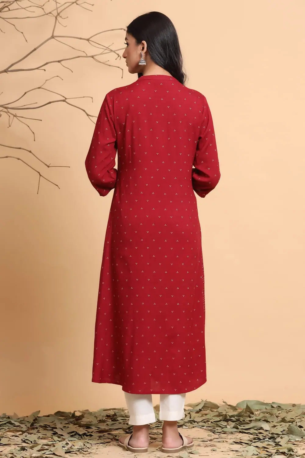 Maroon Bandhani Print Rayon Indian Kurta | Shop Kurtas Online