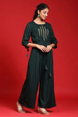 Jadegreen Rayon Slub Bandhani A-Line Kurta With Mask