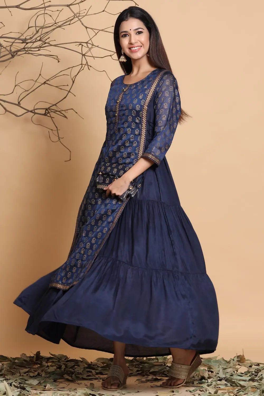Chanderi Silk Kurta Dress with Purse | Indian Dresses Online