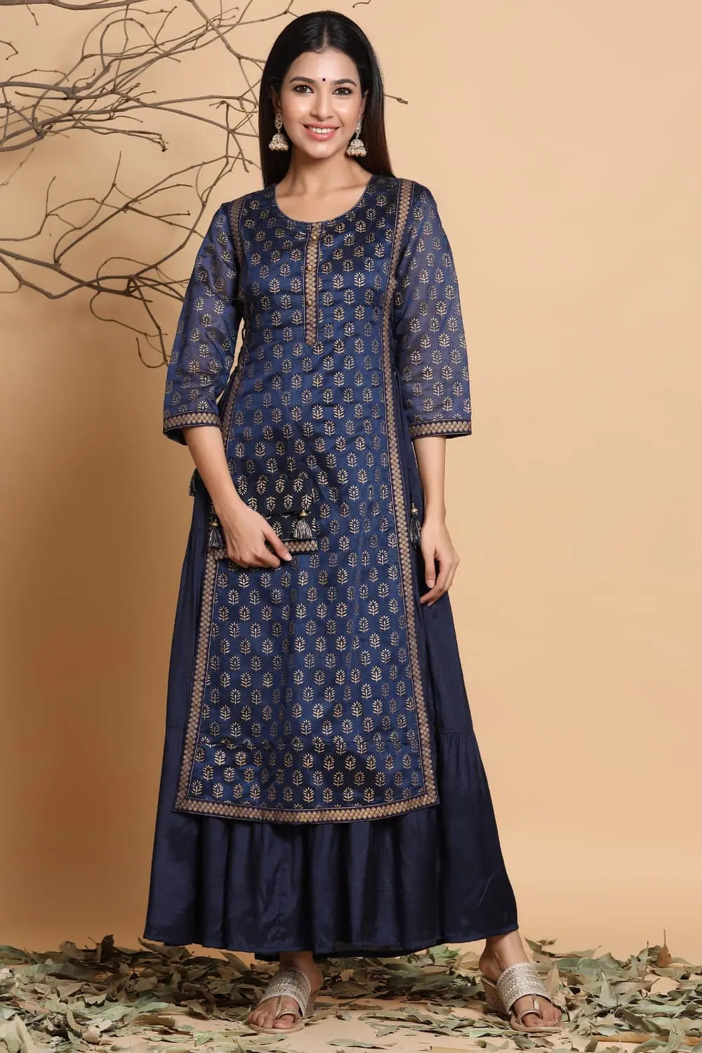 Chanderi Silk Kurta Dress with Purse | Indian Dresses Online