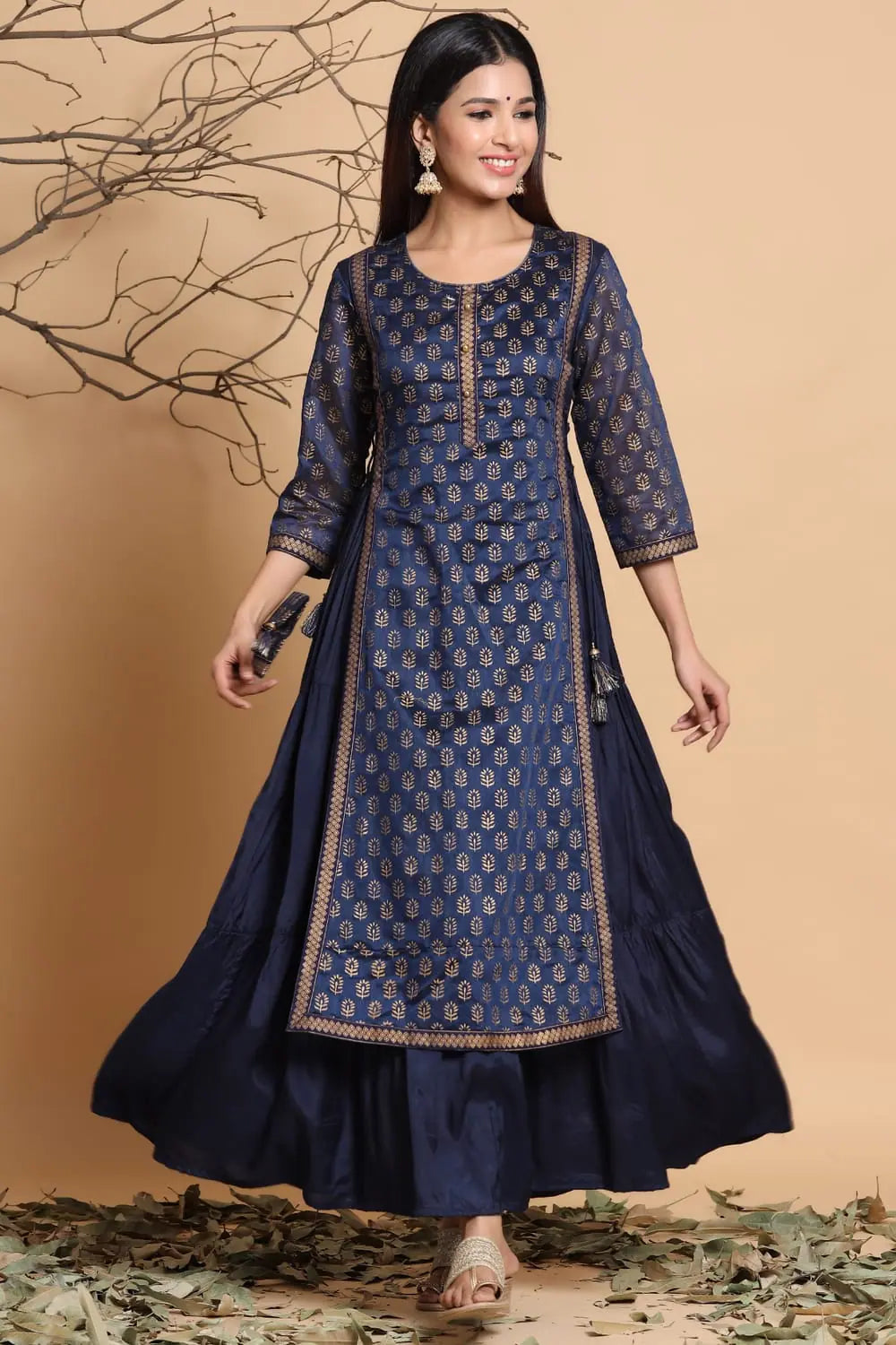 Chanderi Silk Kurta Dress with Purse | Indian Dresses Online