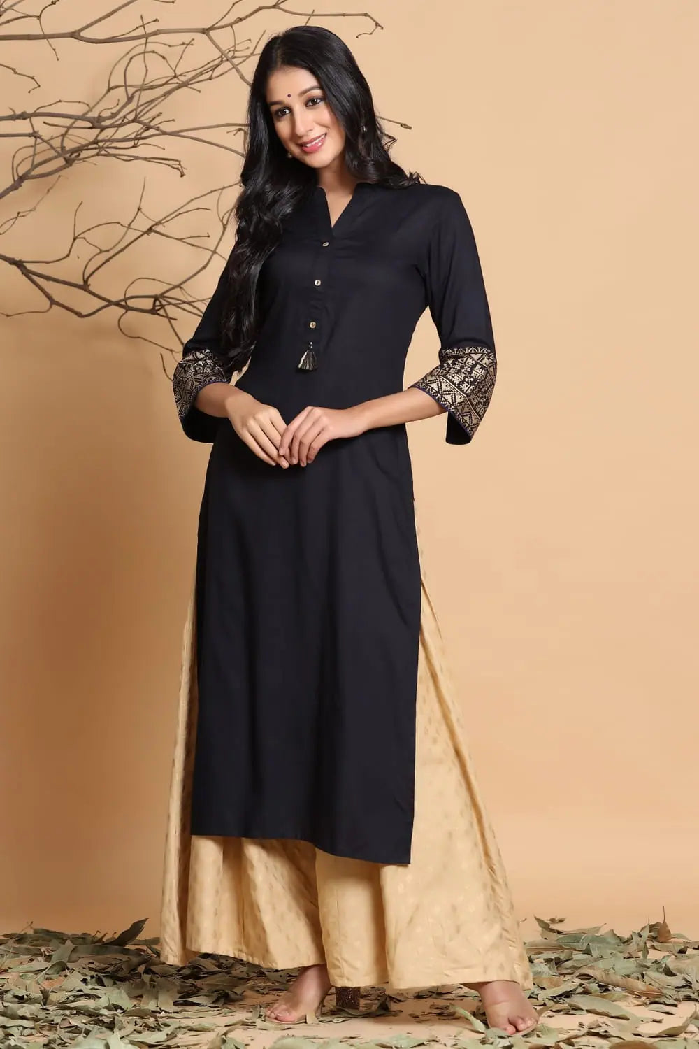 Black Printed Rayon Kurta with Mask - Indian Kurtas for Women