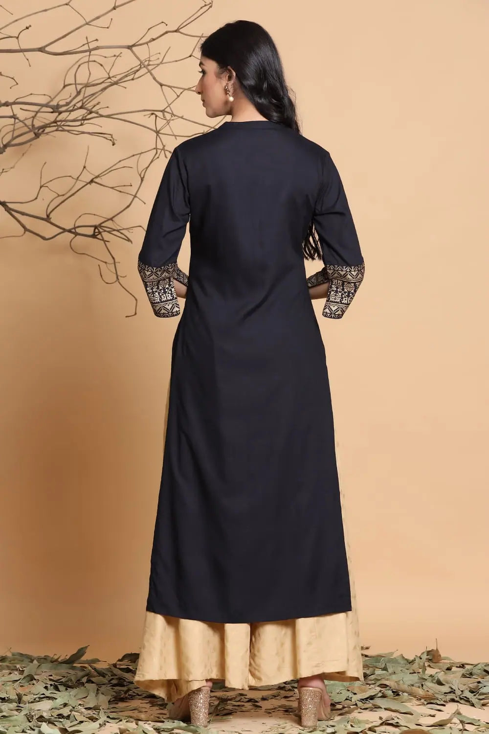 Black Printed Rayon Kurta with Mask - Indian Kurtas for Women