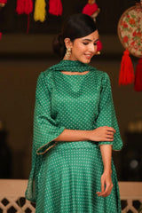 Green Dull Satin Printed Lehenga Choli