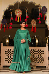 Green Dull Satin Printed Lehenga Choli