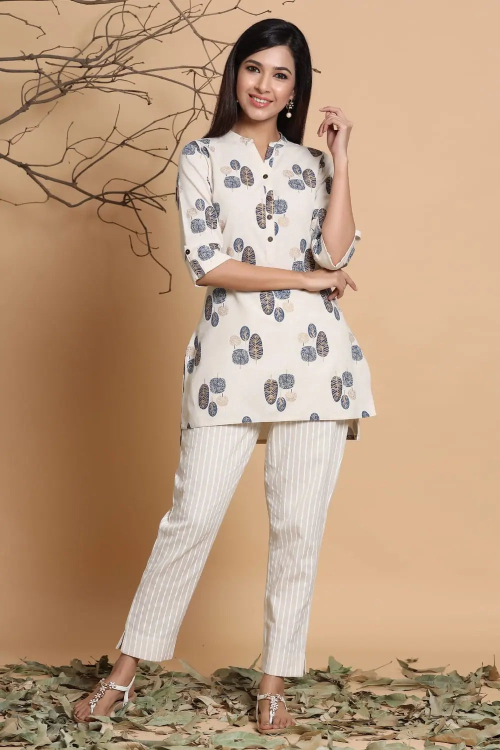 Cotton High Low Kurta with Mask - Printed Indian Kurta Ladies