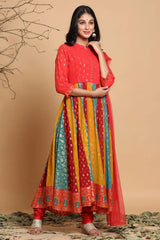 Multi Georgette Printed Anarkali Kurta Churidar Dupatta Set