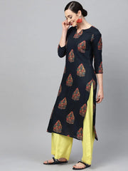 Women Attractive Navy Blue Color Printed Cotton Fabric Kurti