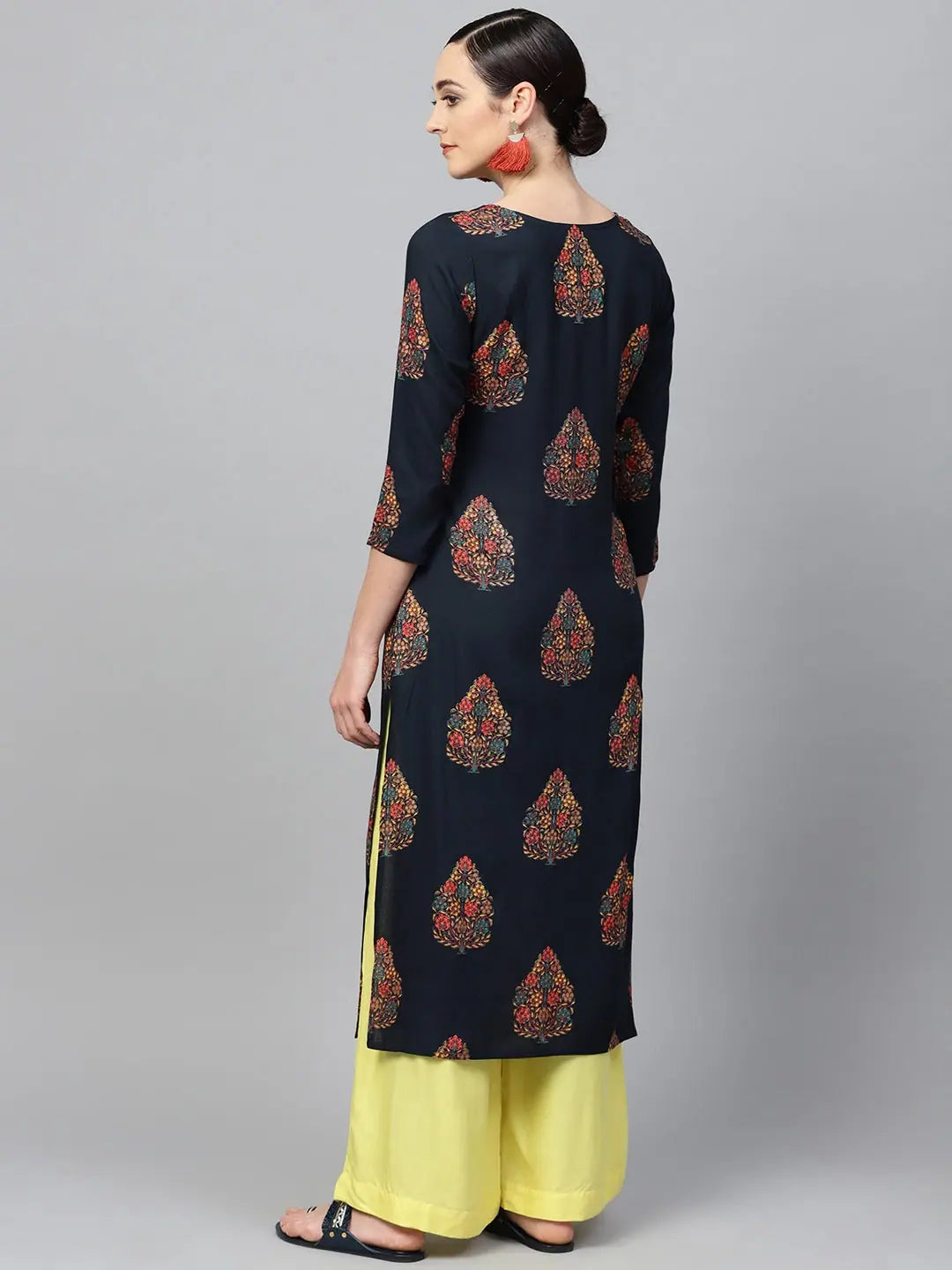 Navy Printed Kurti: Cotton Indian Kurta Ladies | Tunic Top