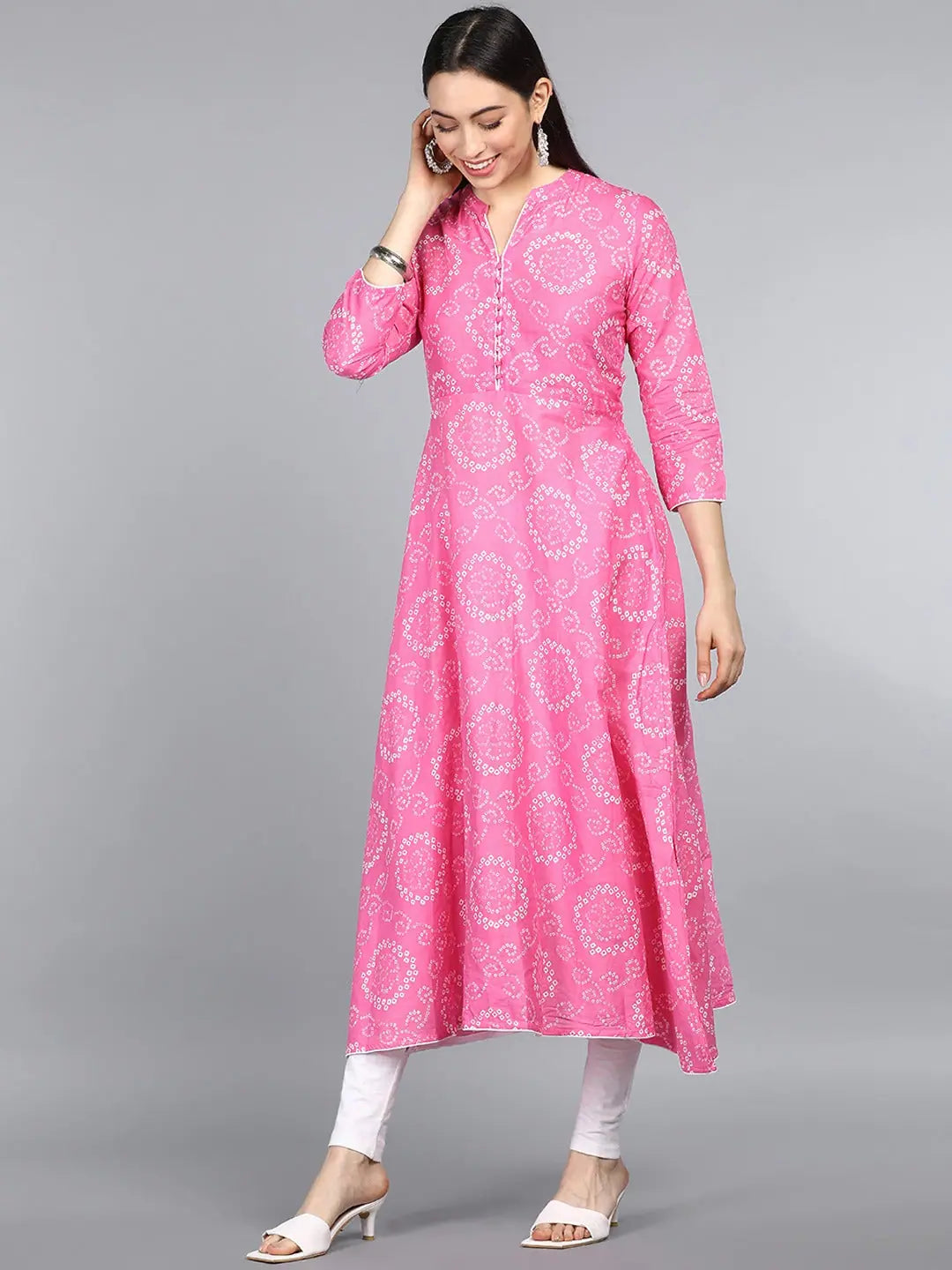 Pink Printed Fancy Kurti - Women's Indian Kurtis Tunic Top