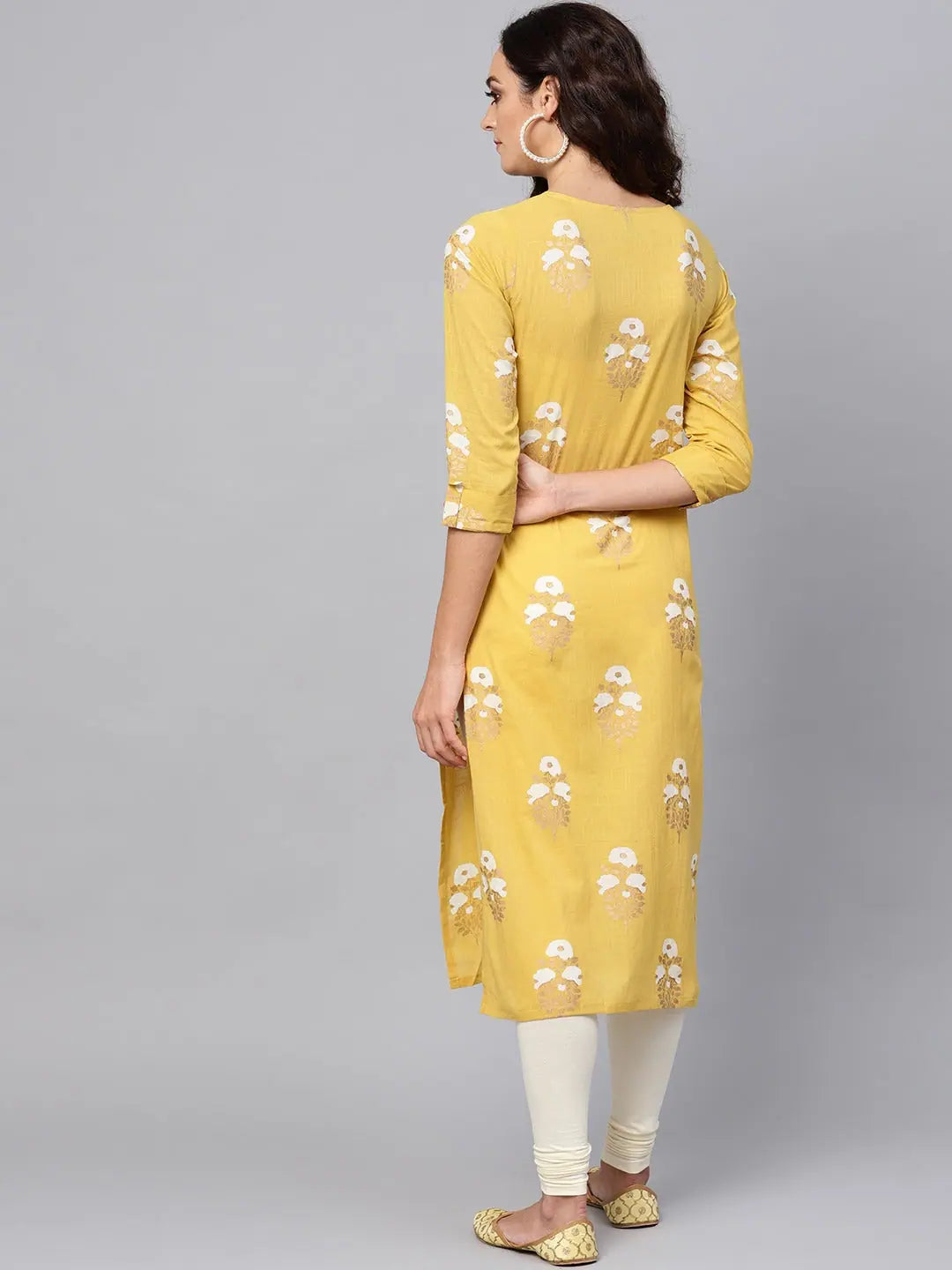 Yellow Printed Cotton Kurti - Indian Kurta for Women | Ahika