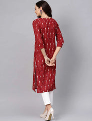 Women Printed Red Cotton Fabric Kurti 1