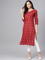 Women Printed Red Cotton Fabric Kurti 1