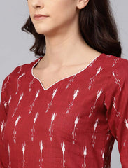 Women Printed Red Cotton Fabric Kurti 1