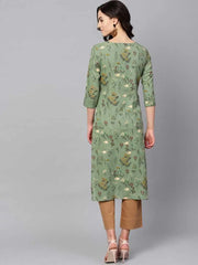Women Occasion Wear Cotton Fabric Stylish Sea Green Color Kurti