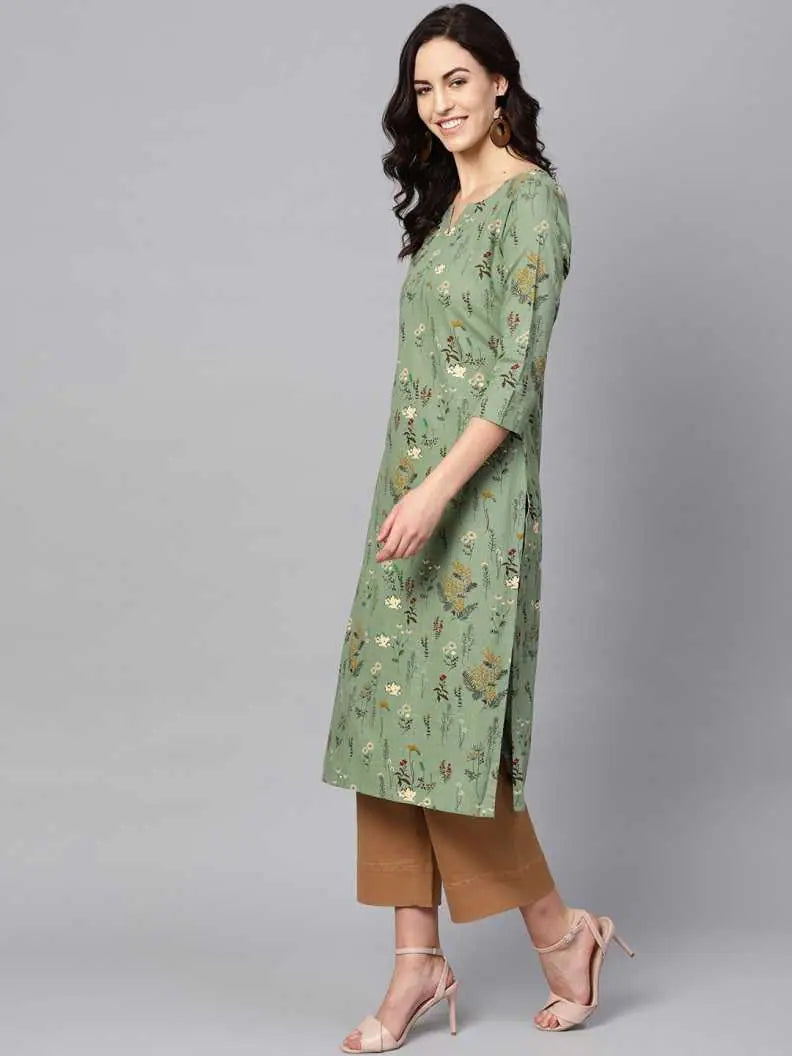 Sea Green Cotton Kurti - Stylish Indian Kurtis for Women | Des...