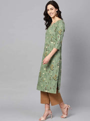 Women Occasion Wear Cotton Fabric Stylish Sea Green Color Kurti