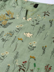 Women Occasion Wear Cotton Fabric Stylish Sea Green Color Kurti