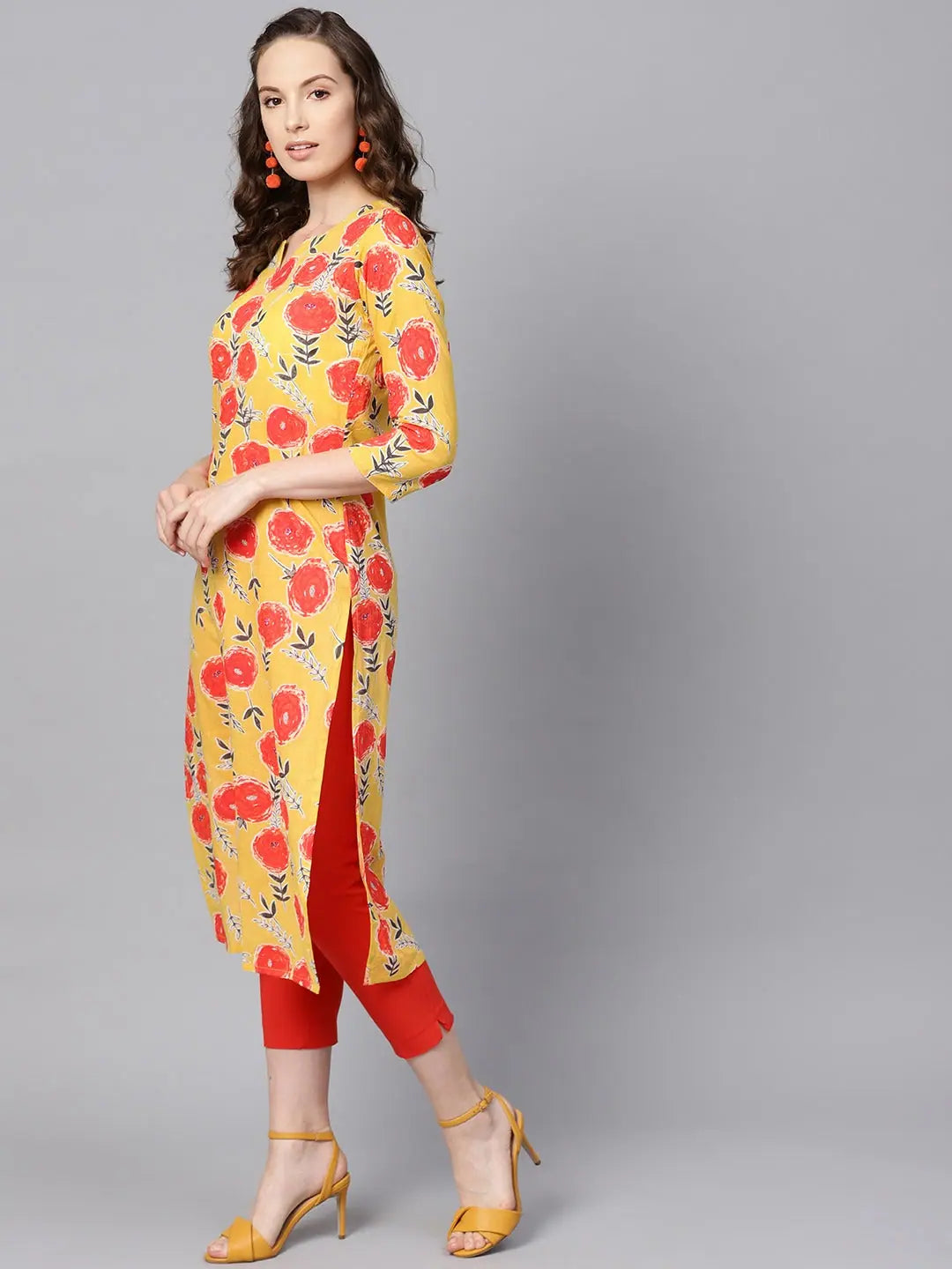 Women Printed Stylish Yellow Color Kurti