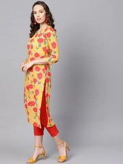 Women Printed Stylish Yellow Color Kurti