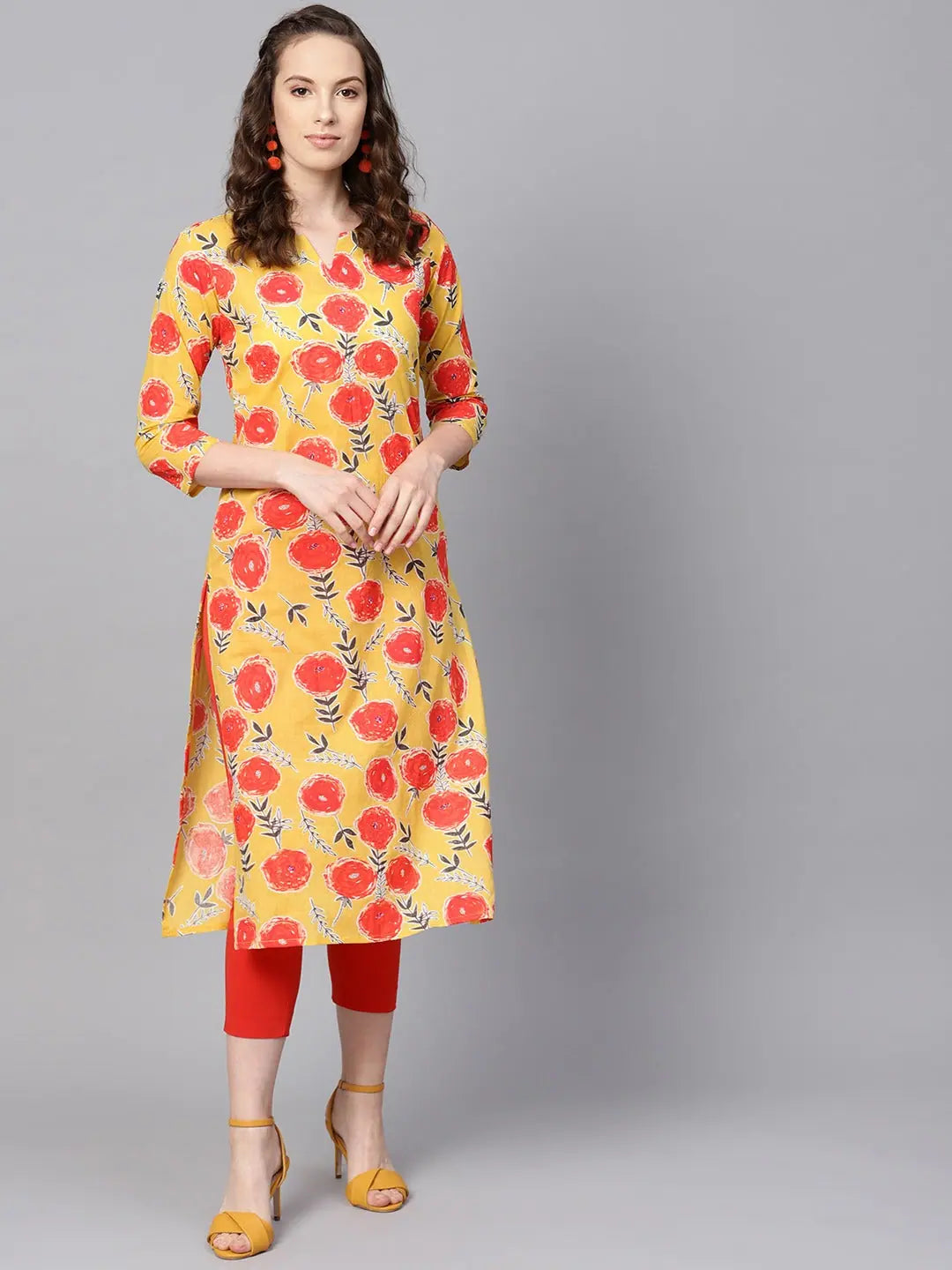 Stylish Yellow Printed Kurti - Women's Cotton Indian Kurta