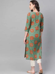 Women Cotton Fabric Rama Green Color Fancy Daily Wear Kurti