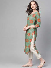 Women Cotton Fabric Rama Green Color Fancy Daily Wear Kurti