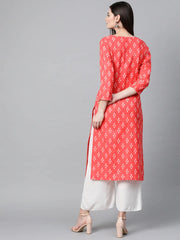 Women Cotton Simple Function Wear Pink Kurti