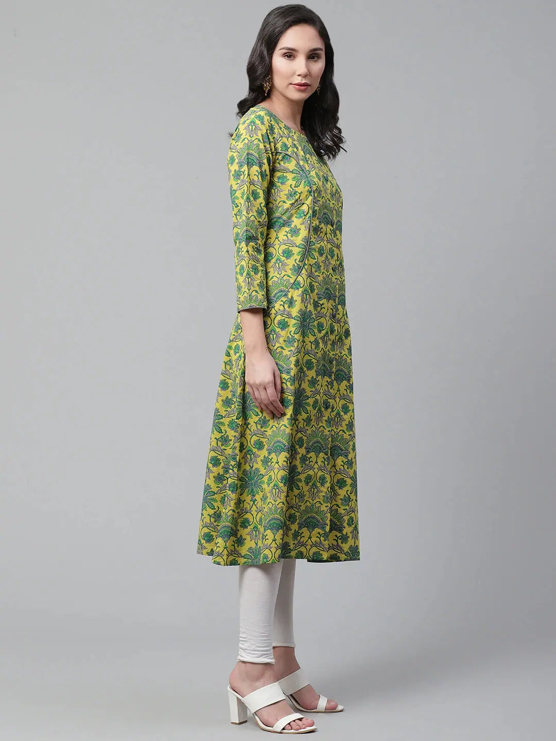 Yellow Floral Cotton Kurtas - Women's Indian Kurtis Collection