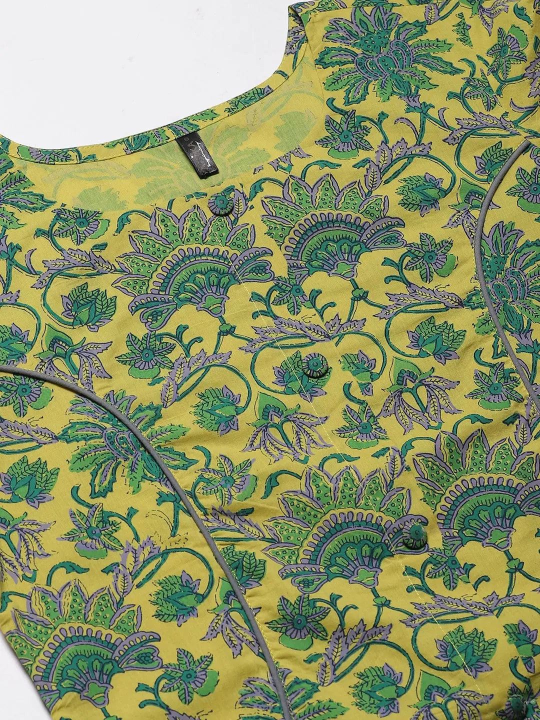 Yellow Floral Cotton Kurtas - Women's Indian Kurtis Collection