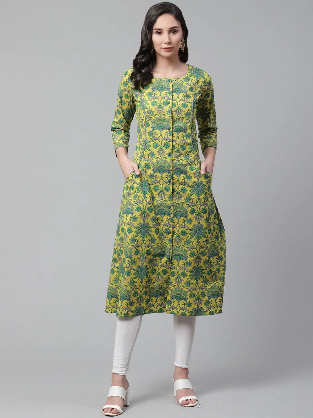 Yellow Floral Cotton Kurtas - Women's Indian Kurtis Collection