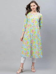 Women Multicoloured Floral A Line Printed Kurta