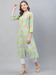 Women Multicoloured Floral A Line Printed Kurta