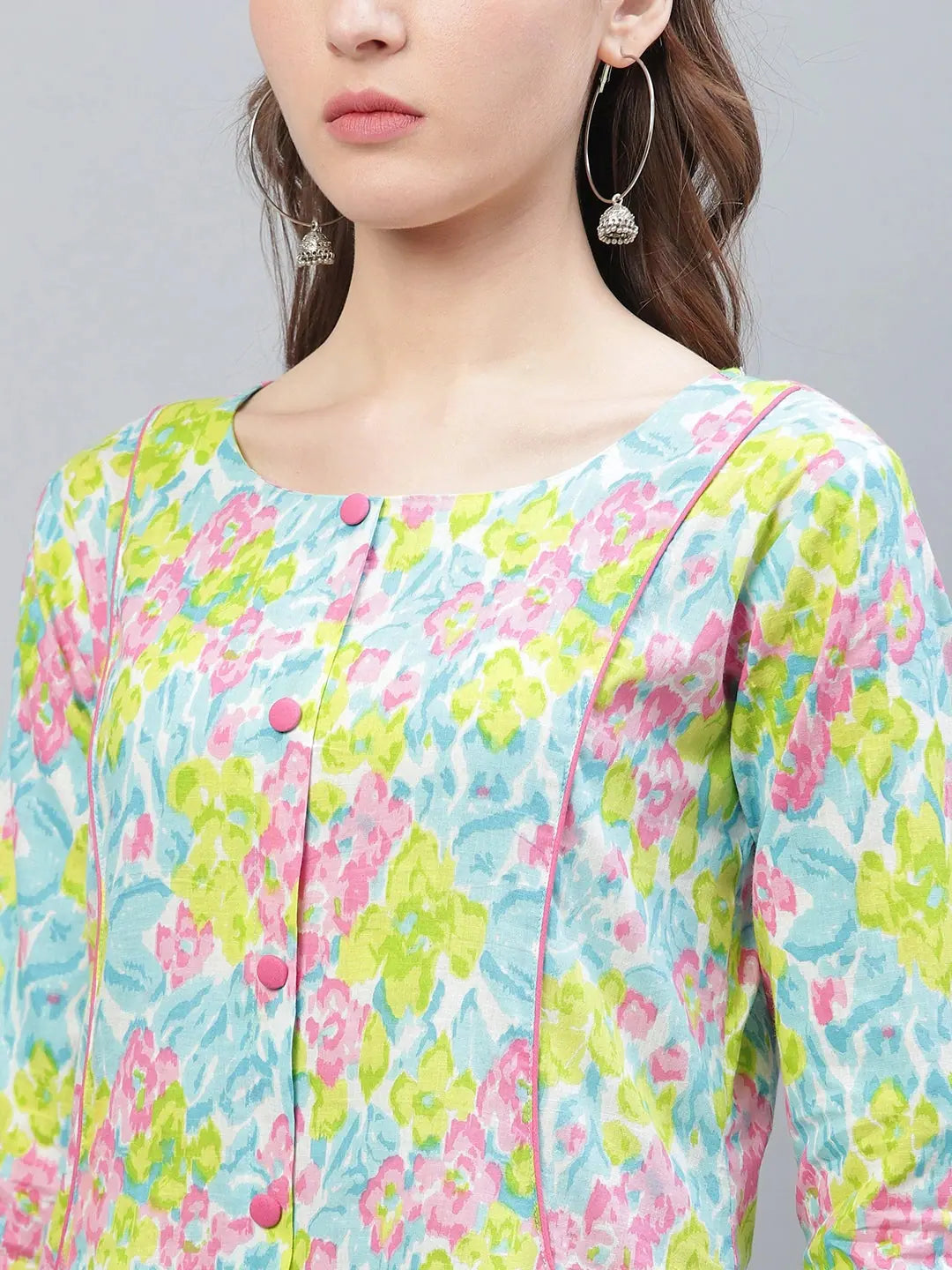 Multicoloured Floral A-Line Kurta | Indian Kurta for Women