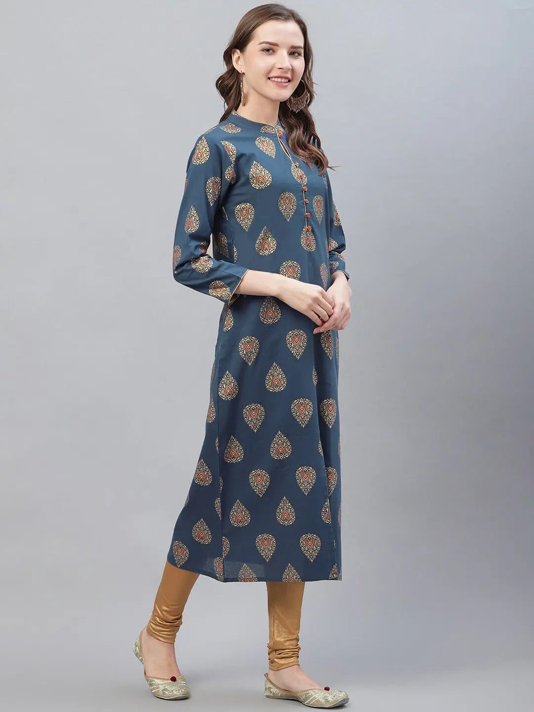 Navy Blue Printed Kurti | Indian Kurtis for Women - DesiQlo
