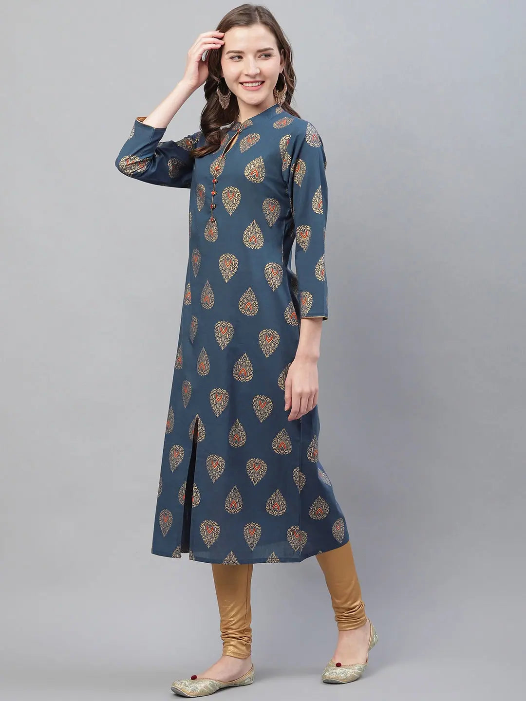 Navy Blue Printed Kurti | Indian Kurtis for Women - DesiQlo