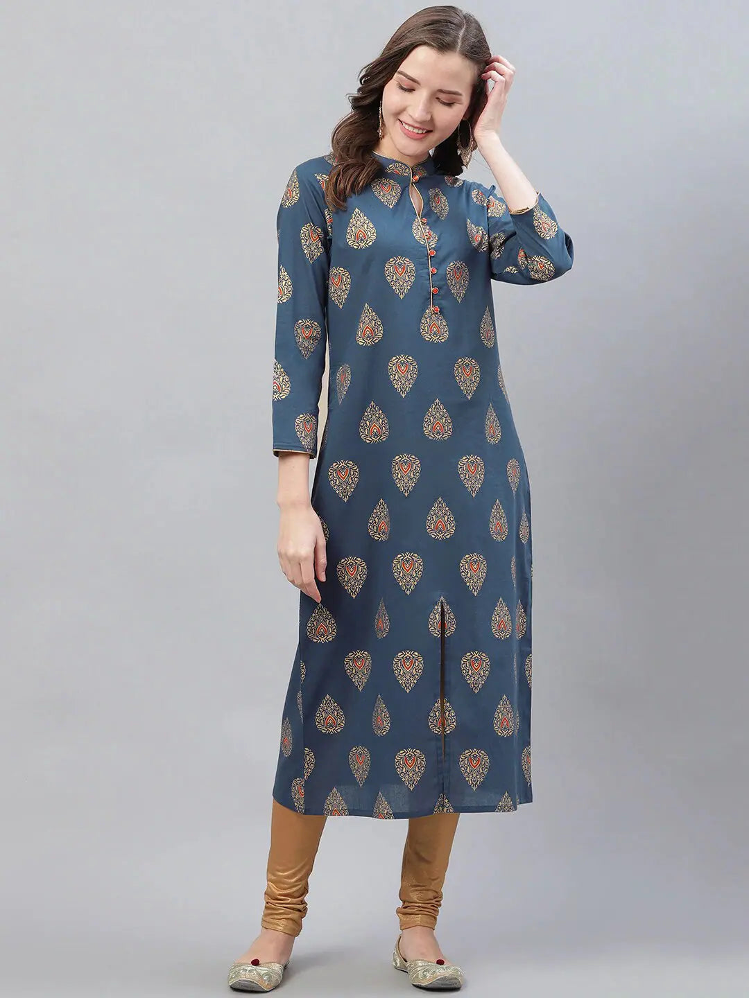 Navy Blue Printed Kurti | Indian Kurtis for Women - DesiQlo